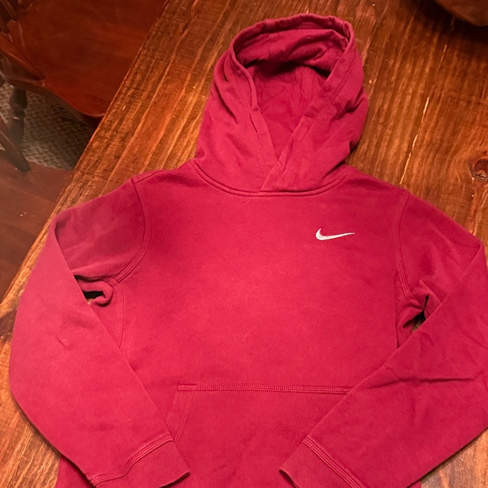 Nike Burgundy Hooded Pullover with White Swoosh